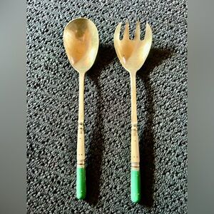Vintage Gold with Green and Ivory Serving Utensils